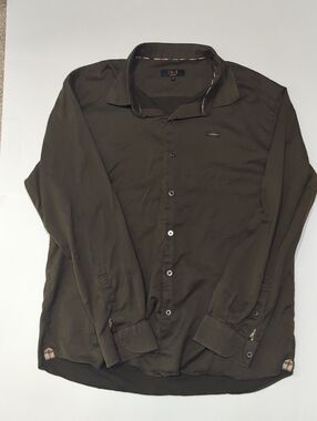 DAKS London Olive Green Long Sleeve Button-Down Shirt
